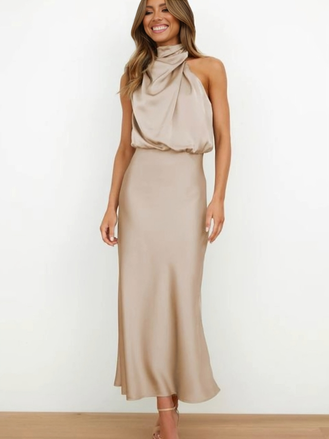 Lumina | Women’s Chic Halter Evening Dress in Sage Green