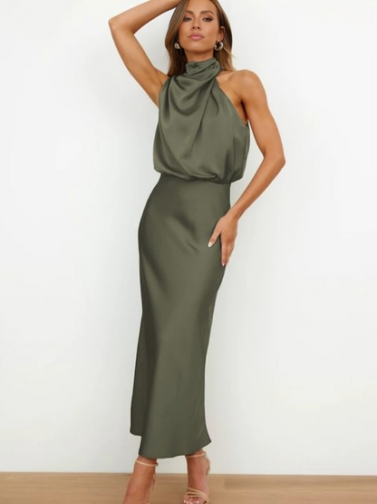 Lumina | Women’s Chic Halter Evening Dress in Sage Green