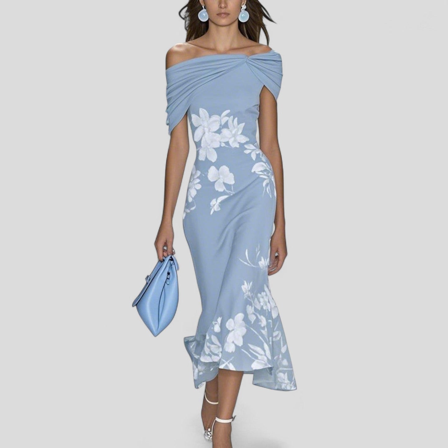 Calantha | Elegant Mint Green Floral Midi Dress