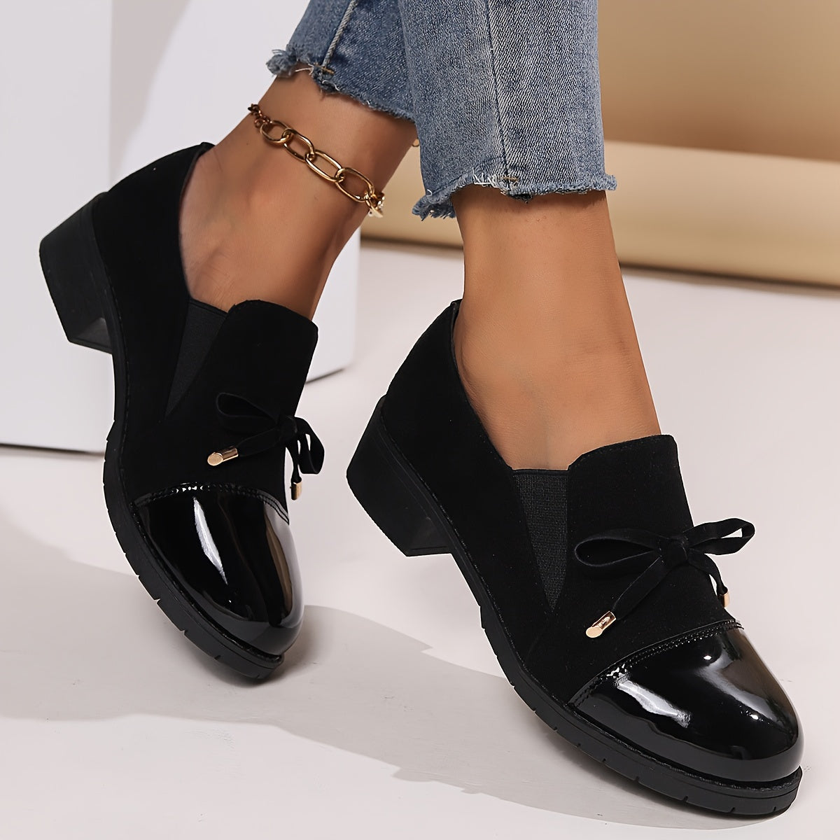 Kaida | Elegant Black Loafers with Gold Accents