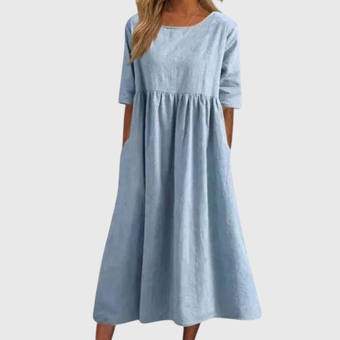 Alethea | Elegant White Linen Short-Sleeved Dress