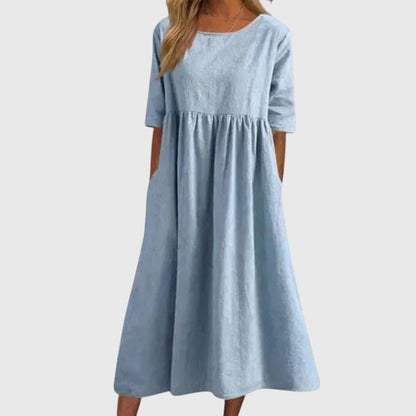 Alethea | Elegant White Linen Short-Sleeved Dress