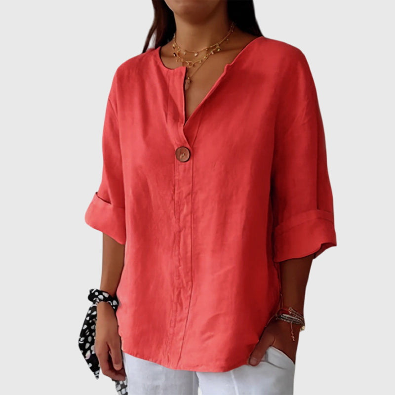 Calista | Cream Linen Elegant Blouse