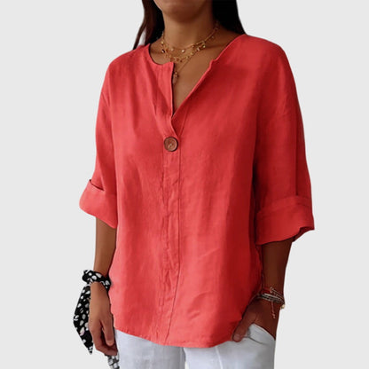 Calista | Cream Linen Elegant Blouse