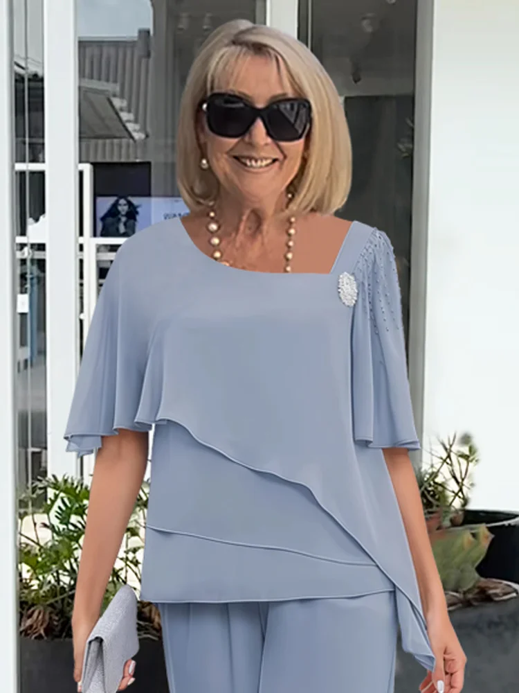 Astrid | Women's Two Piece Elegant Dusty Blue Pants Set