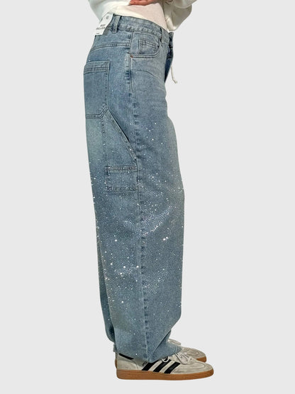 Astrid | Women’s Dark Blue Sparkle Diamond Denim Pants