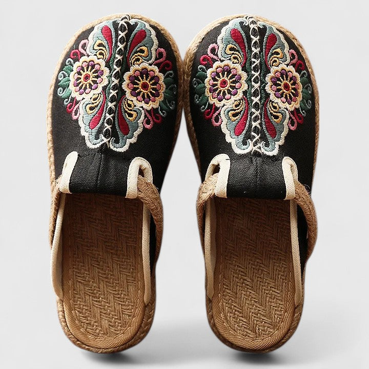 Calantha | Red Comfortable Handmade Floral Mules