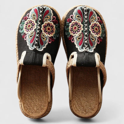Calantha | Red Comfortable Handmade Floral Mules