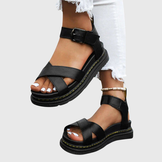 Alethea | Black Strappy Comfy Sandals
