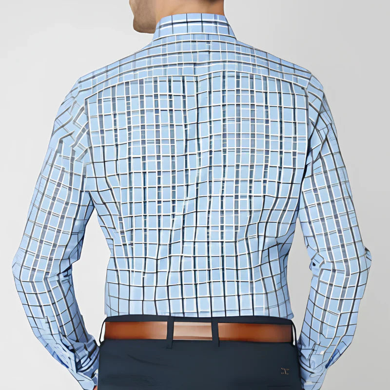 Benedict | Dark Navy Red Striped Check Cotton Shirt