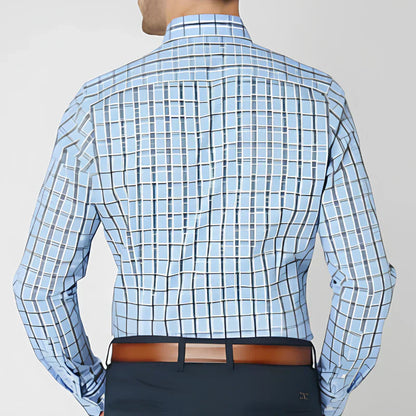 Benedict | Dark Navy Red Striped Check Cotton Shirt