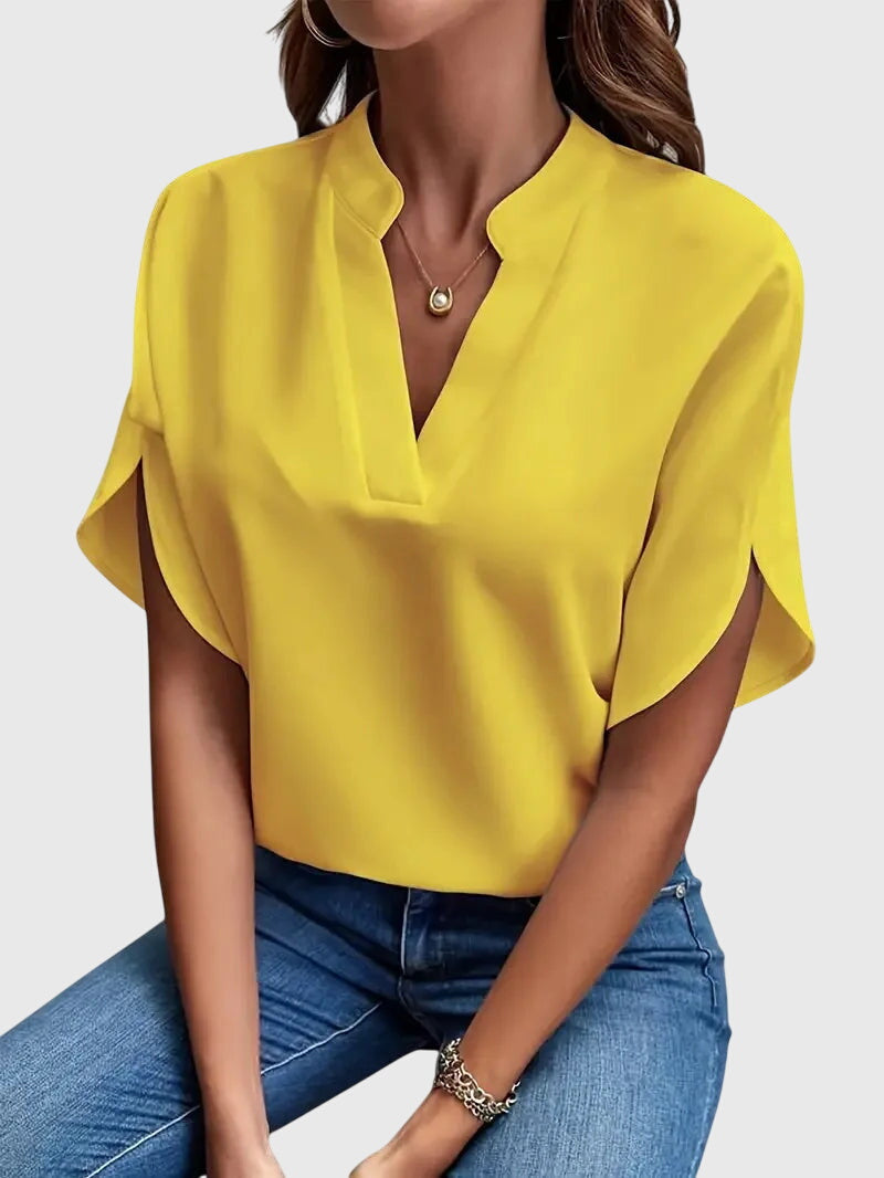 Calantha | Luxury White Soft And Elegant V-Neck Shirt