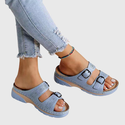 Calantha | Elegant Blue Orthopedic Leather Sandals