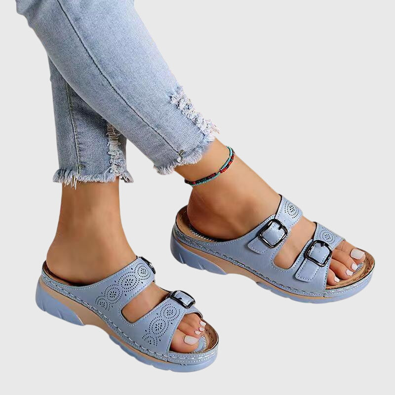 Calantha | Light Blue Orthopedic Leather Sandals