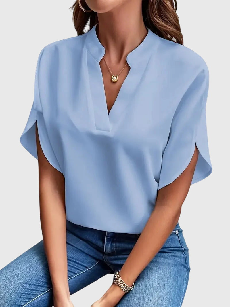 Calantha | Luxury White Soft And Elegant V-Neck Shirt
