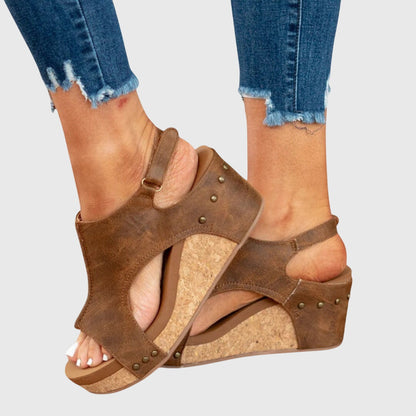 Calista | Beige Suede Orthotic Wedge Sandals