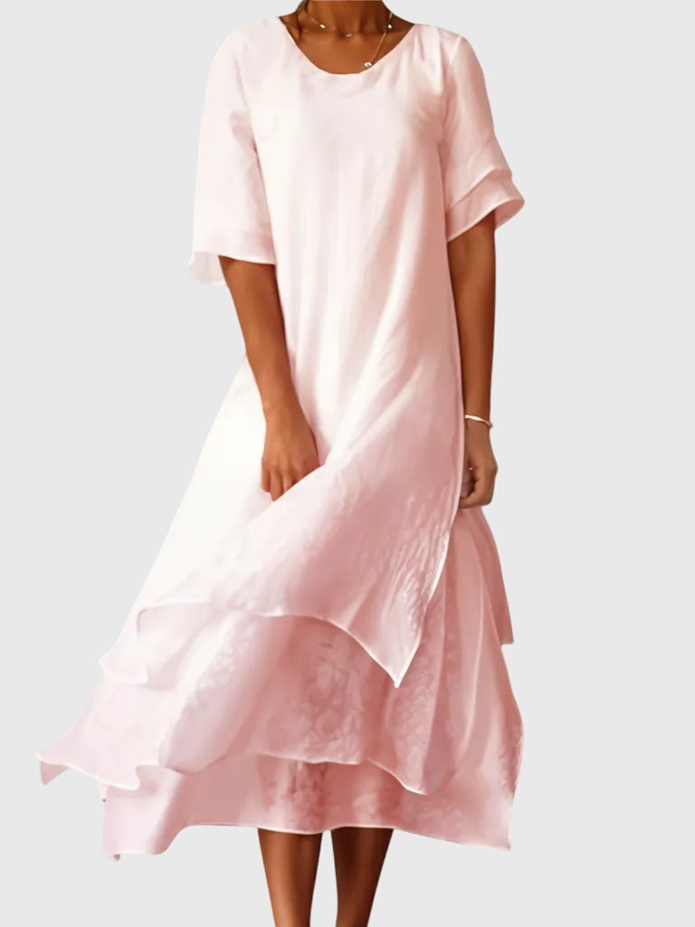 Alethea | Elegant Blush Pink Ruffled Dress