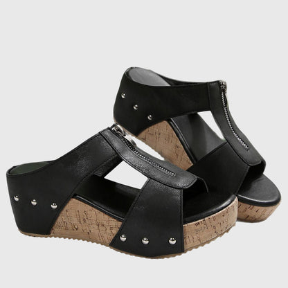 Calista | Beige Orthopedic Sandals with Cork Wedge