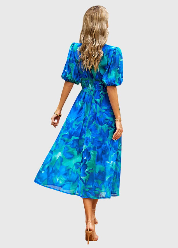 Astrid | Elegant Floral Midi Dress with V-Neck
