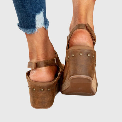 Calista | Beige Suede Orthotic Wedge Sandals