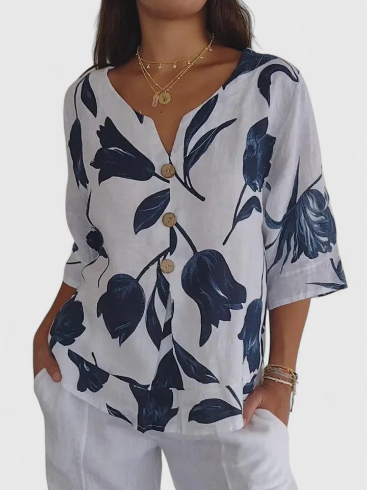 Astrid | Elegant Floral Comfortable V-Neck Blouse