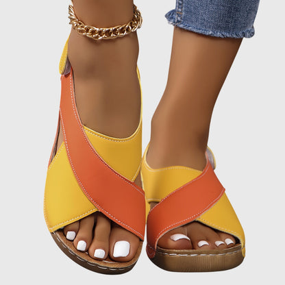 Calista | Women's Navy Blue & White Distressed Leather Cross Strap Orthotic Sandals