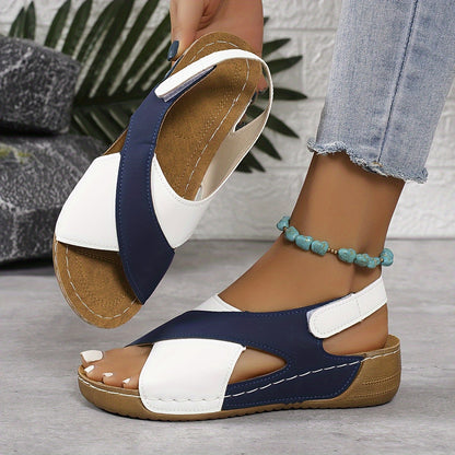 Astrid | Elegant White & Navy Orthopedic Sandal