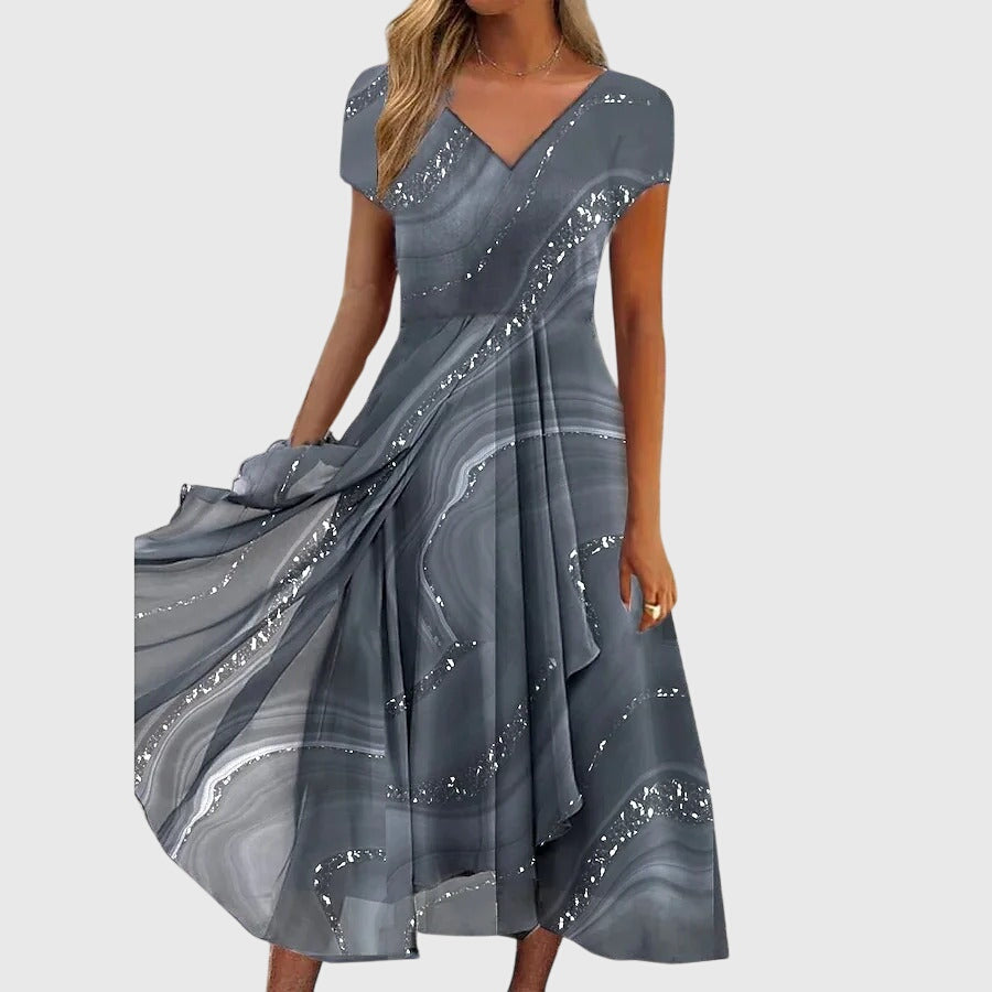 Calantha | Elegant Blue Flowing Midi Dress