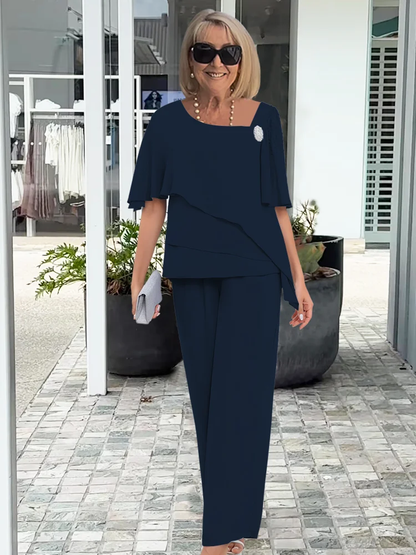 Astrid | Women's Two Piece Elegant Dusty Blue Pants Set