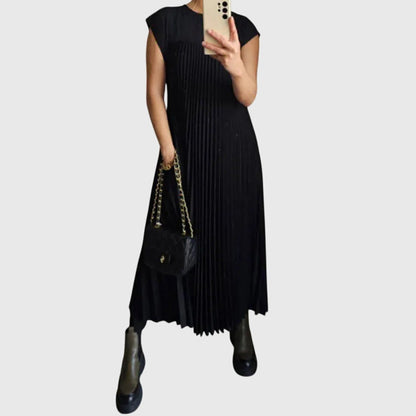 Calista | Elegant Beige Pleated Maxi Dress