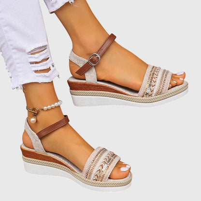 Calista | Beige Embroidered Orthopedic Summer Sandals