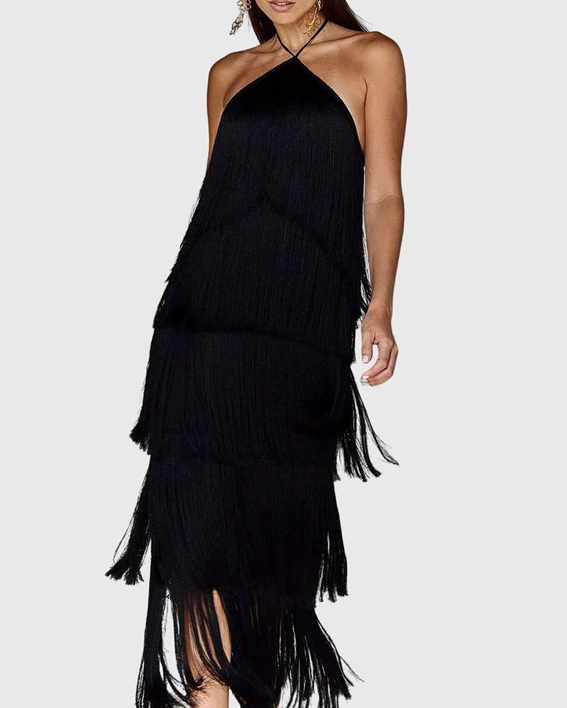 Aurora | Tassel Dress in Red Fringe