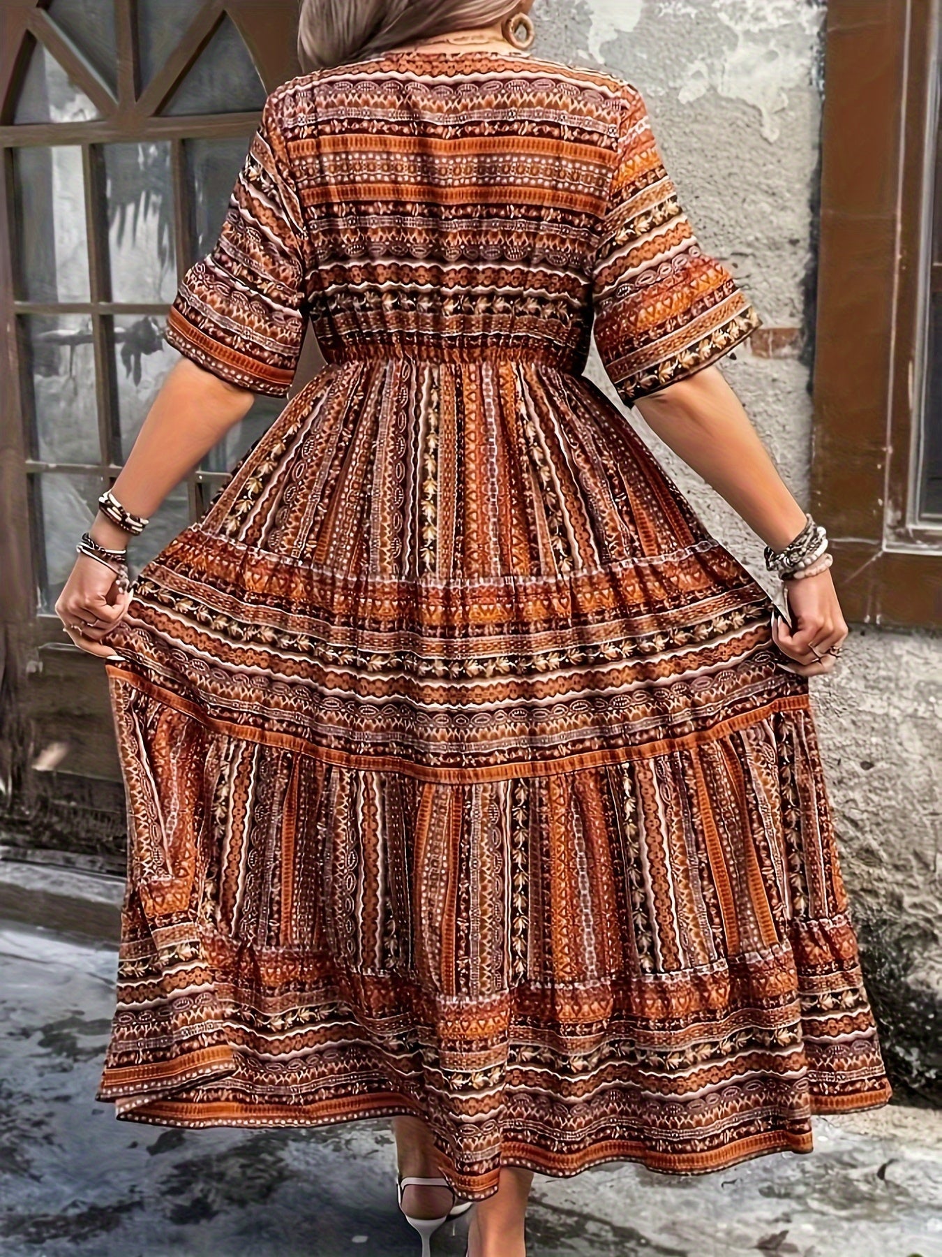 Willow | Women’s Boho Printed Flowy Midi Dress in Green