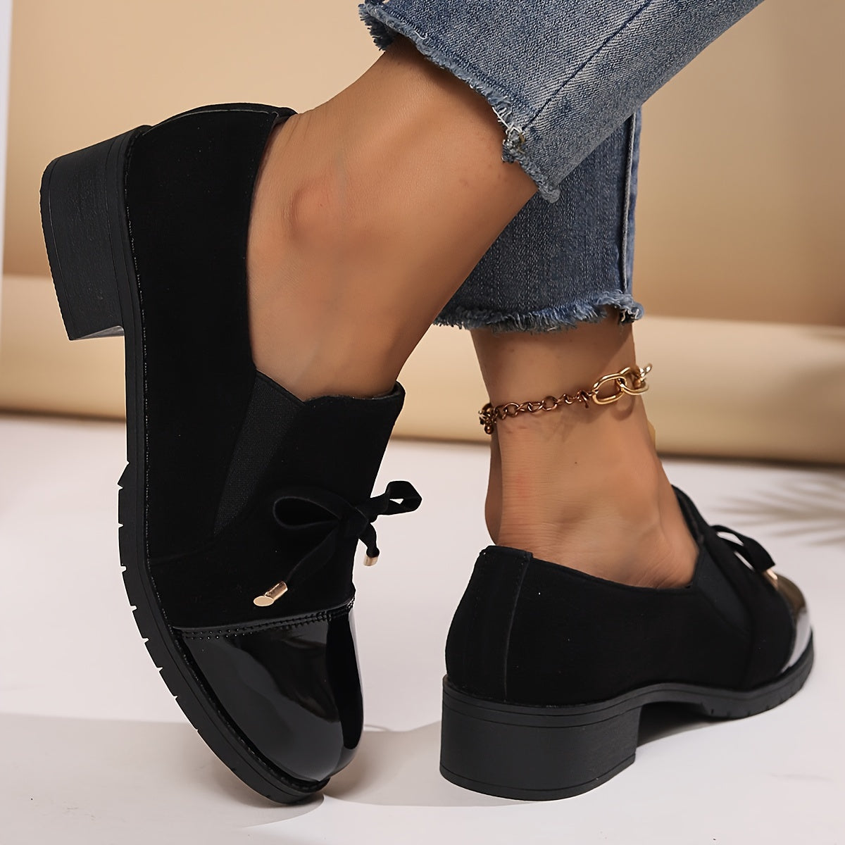 Kaida | Elegant Black Loafers with Gold Accents