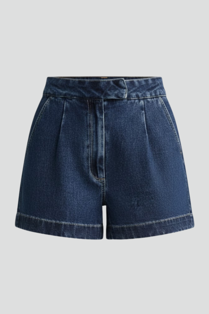 Women’s High Waisted Dark Denim Shorts Rolled Hem