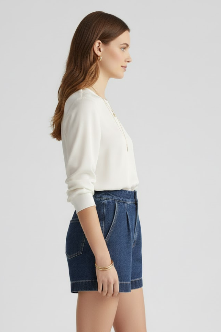 Women’s High Waisted Dark Denim Shorts Rolled Hem