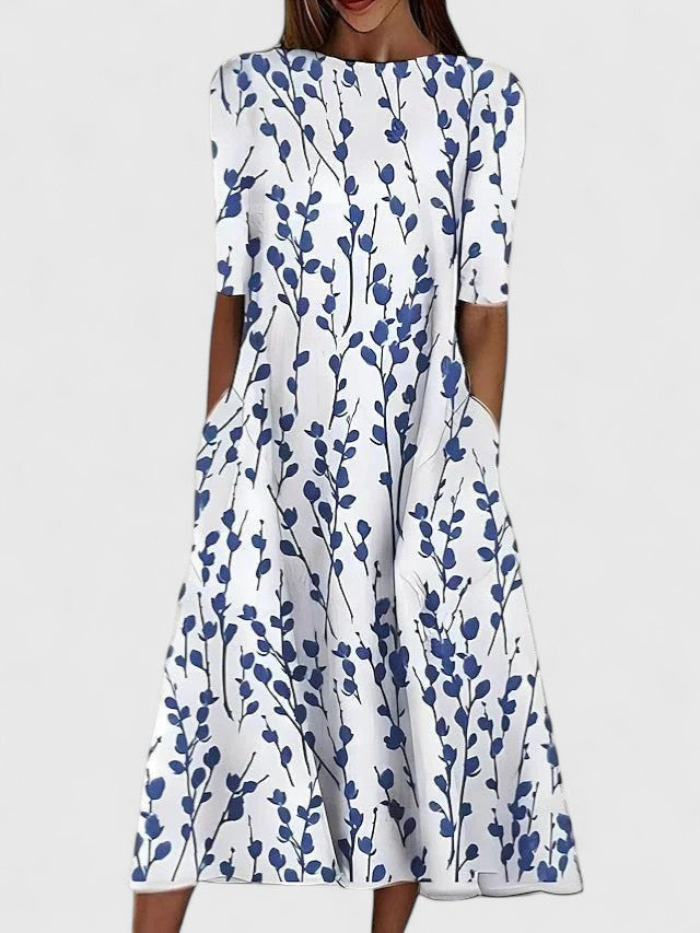 Calanthe | Elegant White Floral Sophisticated Midi Dress