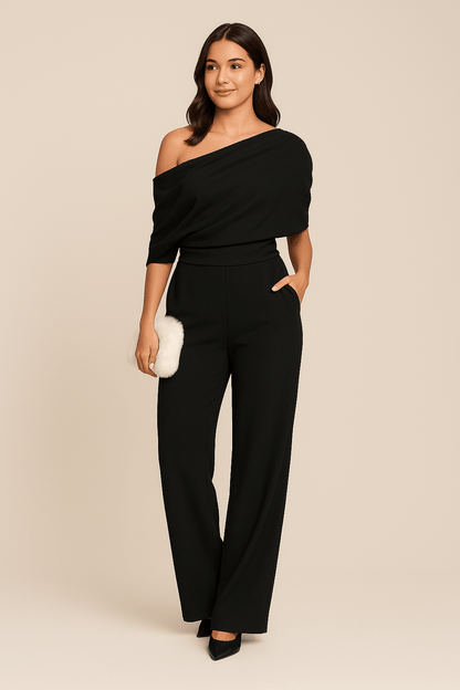 Astrid | Women’s Chic One-Shoulder Cream Spring Jumpsuit
