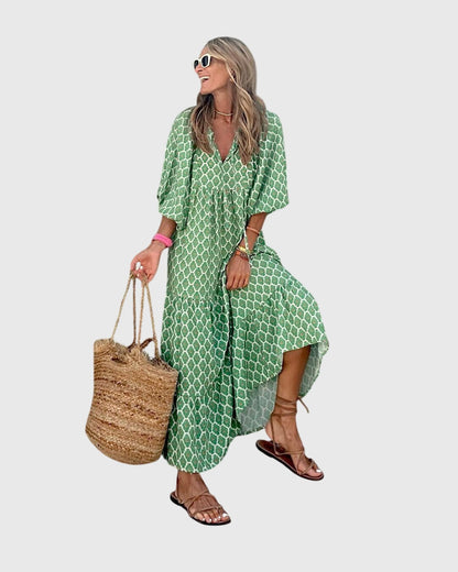 Astrid | Boho Maxi Dress in Green Floral