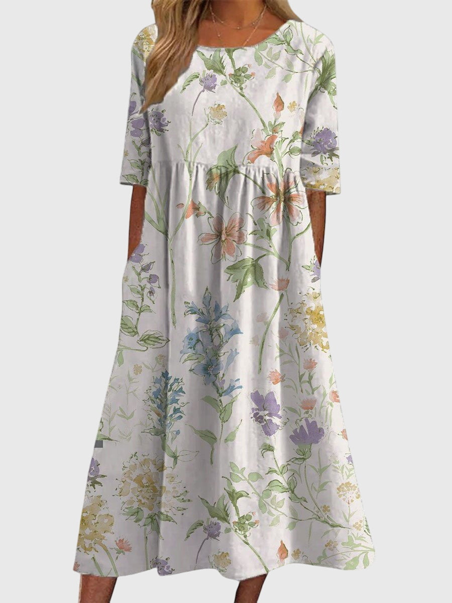 Calista | Elegant Navy Floral Flattering Dress