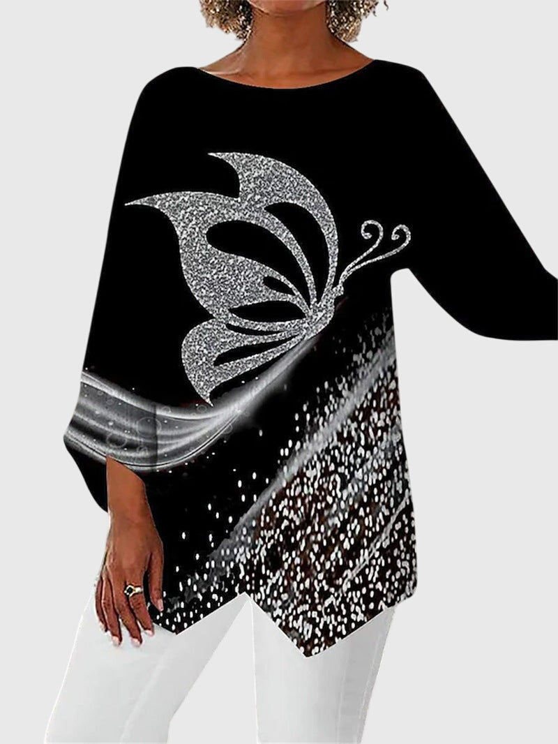 Calista | Black Elegant Asymmetrical Butterfly Top with Glitter