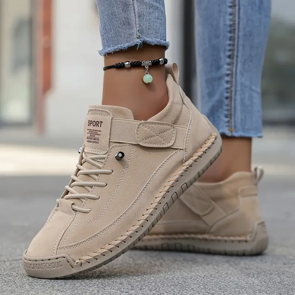 Kalindi | Beige Stitched Orthopedic Sneakers
