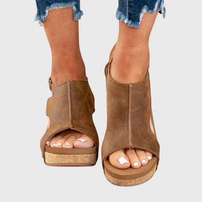 Calista | Beige Suede Orthotic Wedge Sandals