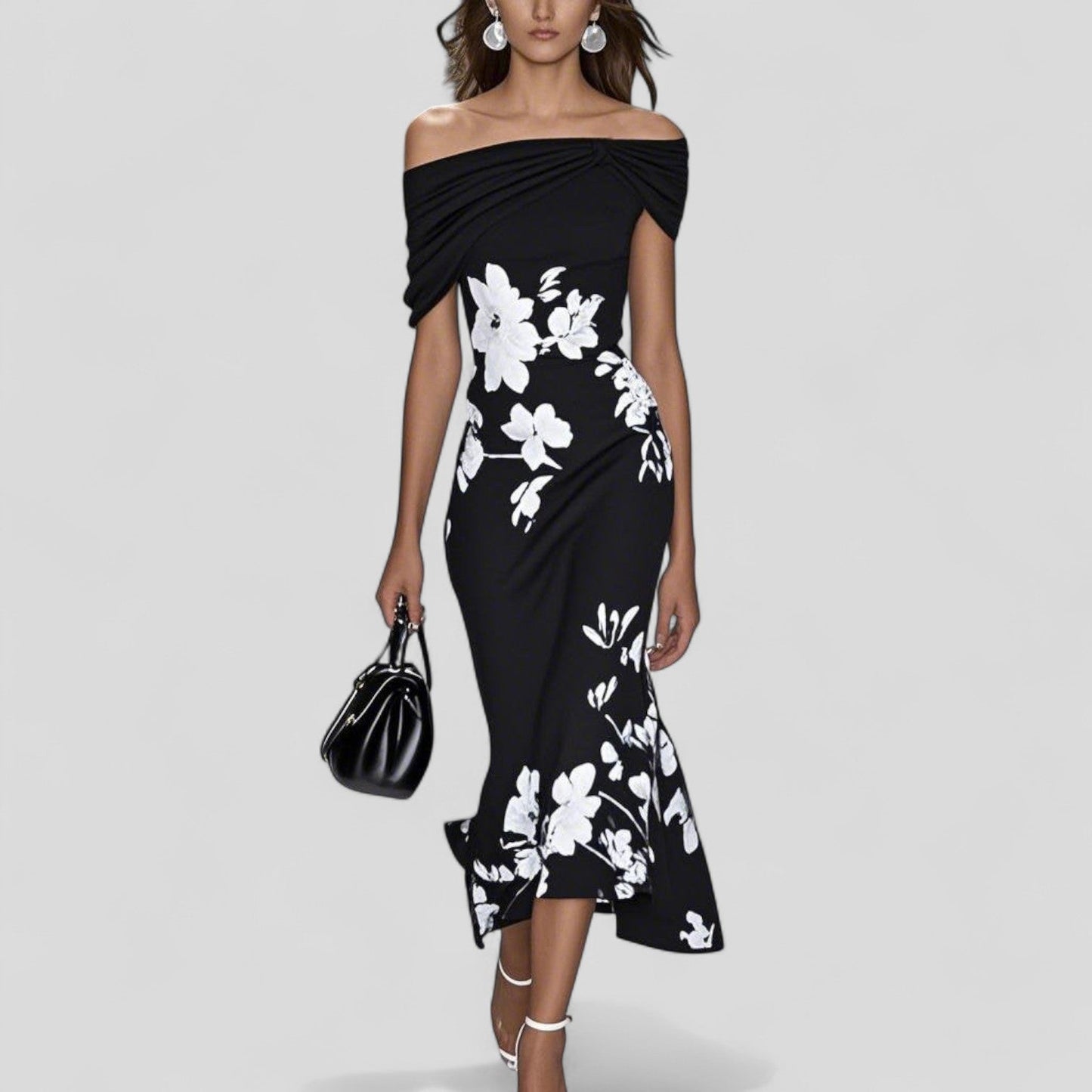 Calantha | Elegant Green Floral Midi Dress