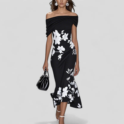 Calantha | Elegant Green Floral Midi Dress