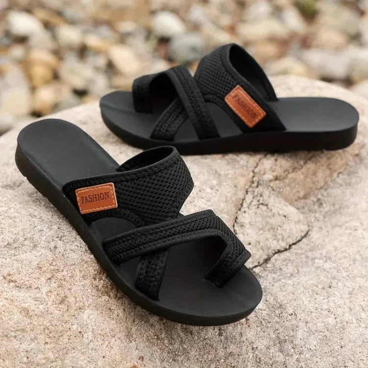 Calista | Black Two-Strap Orthopedic Slipper