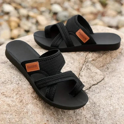 Calista | Black Two-Strap Orthopedic Slipper