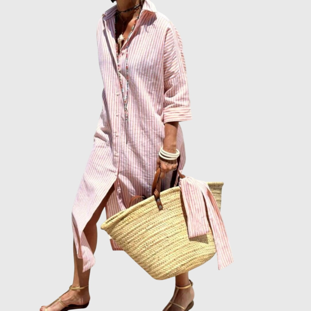 Soft Pink Classic Striped Dress