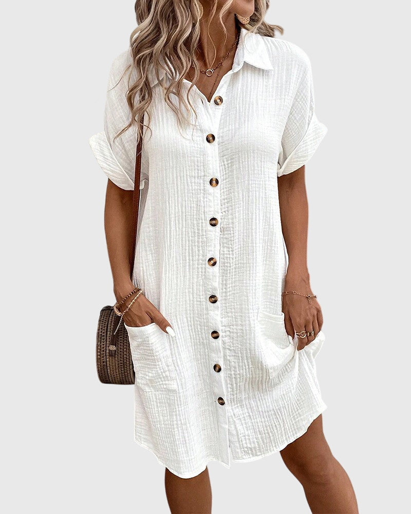 Elegant White Short Sleeve Comfortable Dress