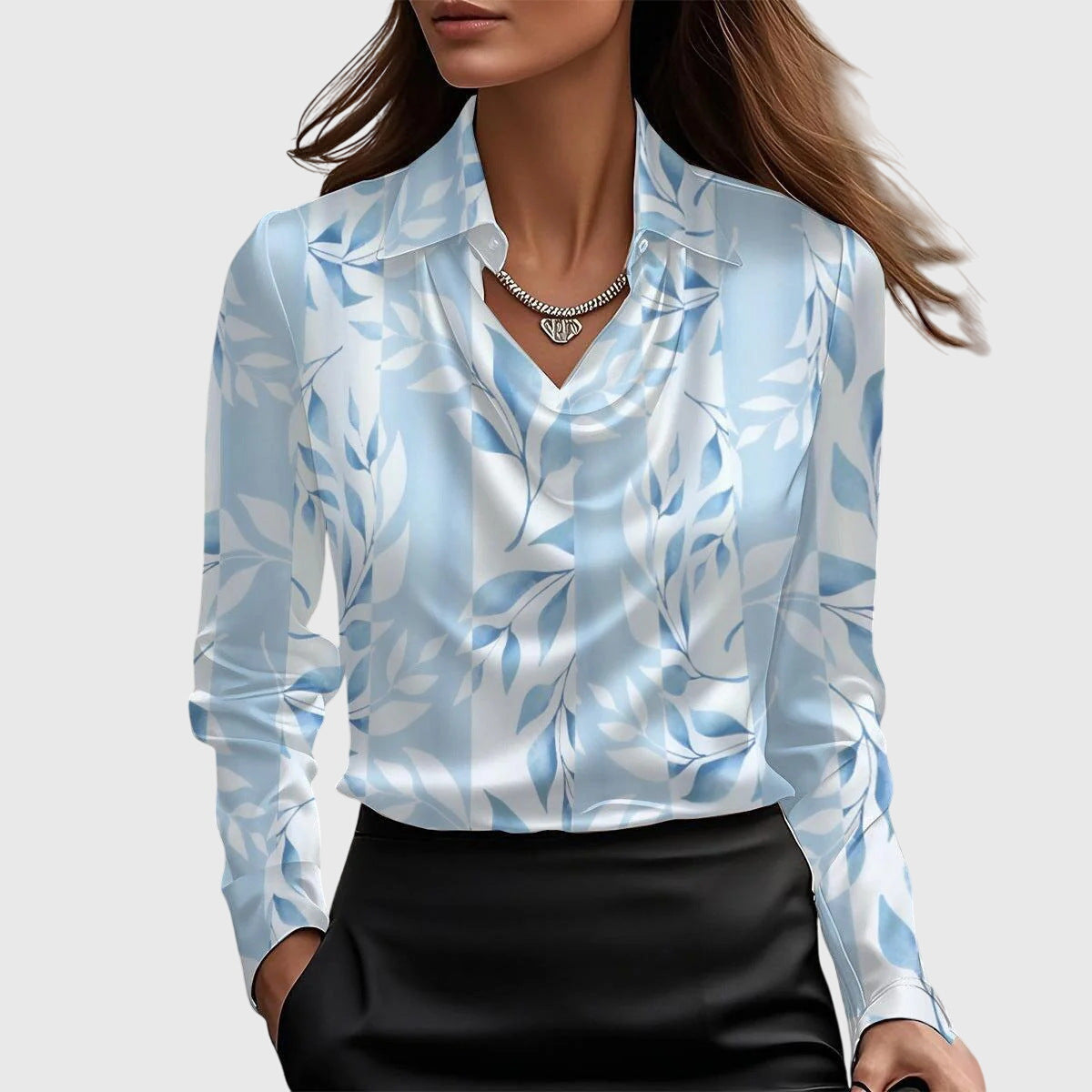 Alethea | Beige Elegant Blouse with Draped Cowl Neck
